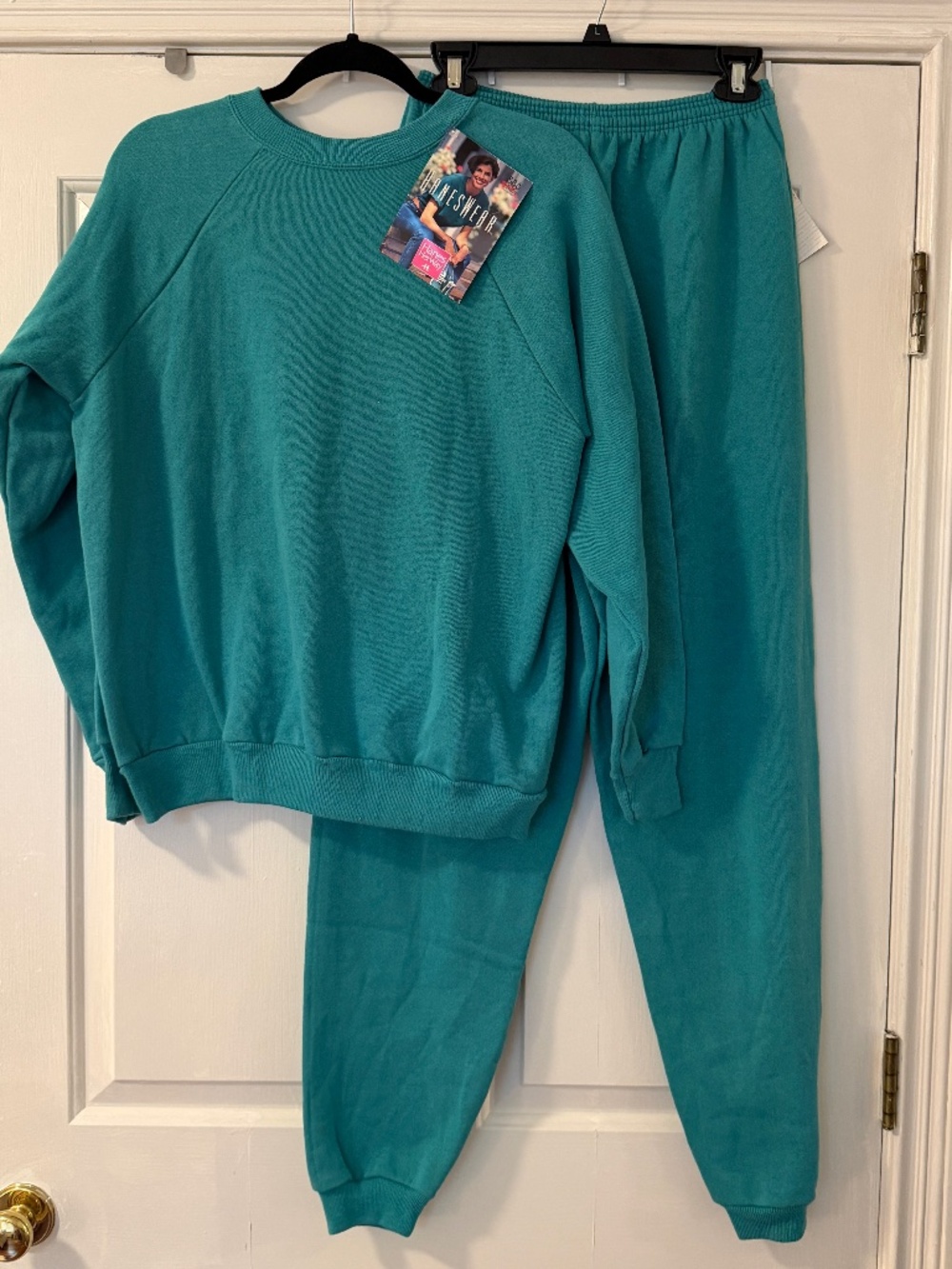 NWT Vintage Hanes Sweat Set Tracksuit Women's Medium Teal Crewneck Sweatpants